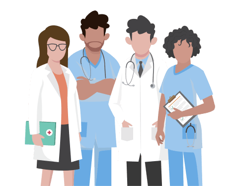 Illustration of four healthcare professionals - SAAOL Delhi