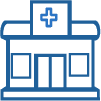 Hospital building icon with medical cross symbol - SAAOL Delhi